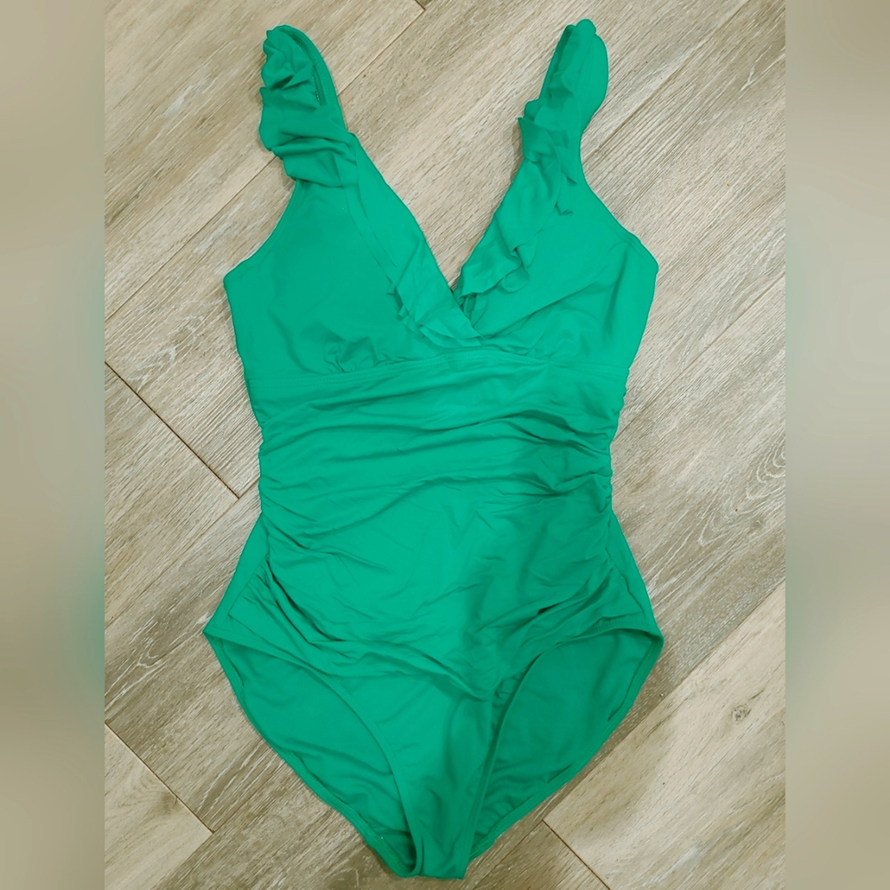 Lauren Ralph Lauren Emerald Green Ruffle Swimsuit